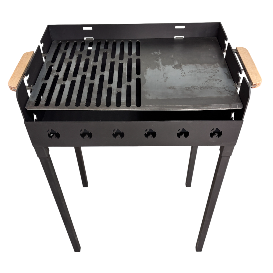 Gratar portabil+ plita, reglabil pe inaltime de gatire , din otel carbon, pentru camping, gradina, 65X45X95 CM