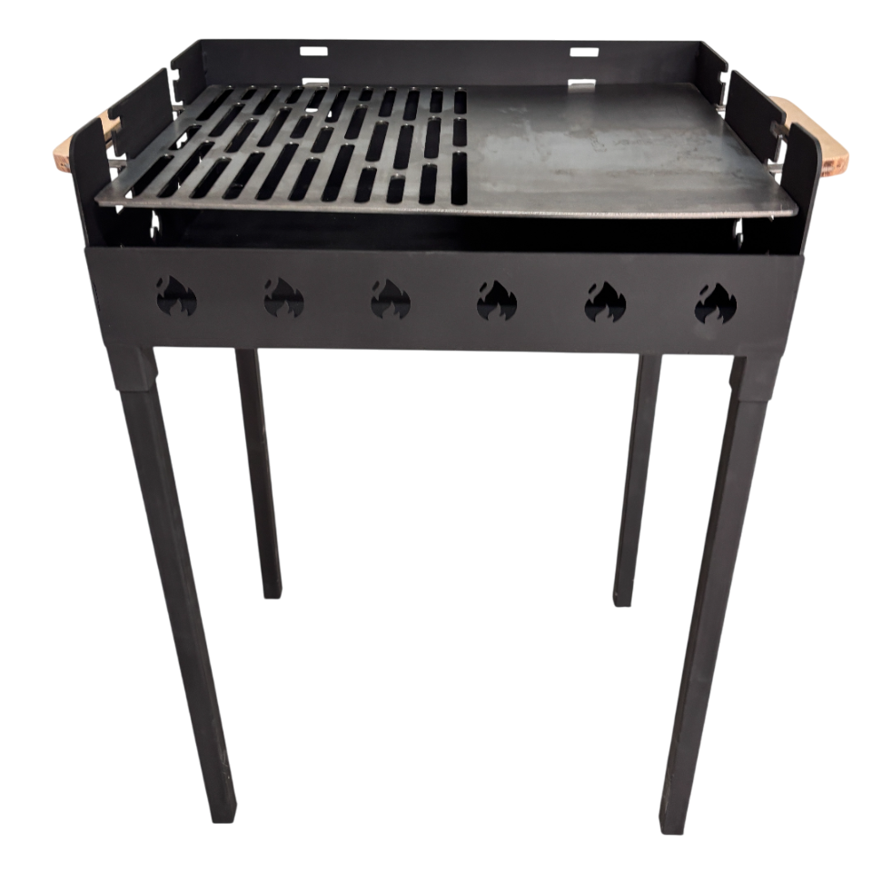 Gratar portabil+ plita, reglabil pe inaltime de gatire , din otel carbon, pentru camping, gradina, 65X45X95 CM