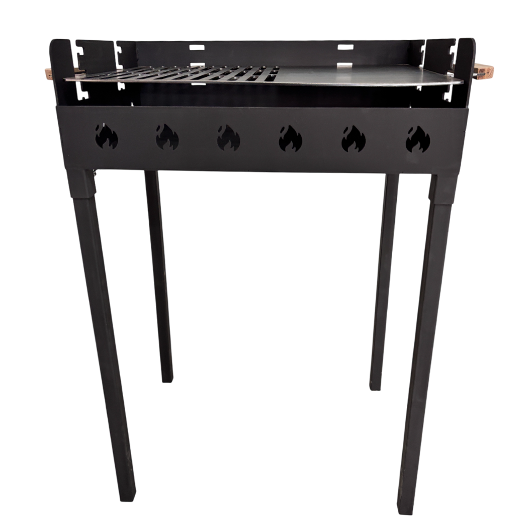 Gratar portabil+ plita, reglabil pe inaltime de gatire , din otel carbon, pentru camping, gradina, 65X45X95 CM
