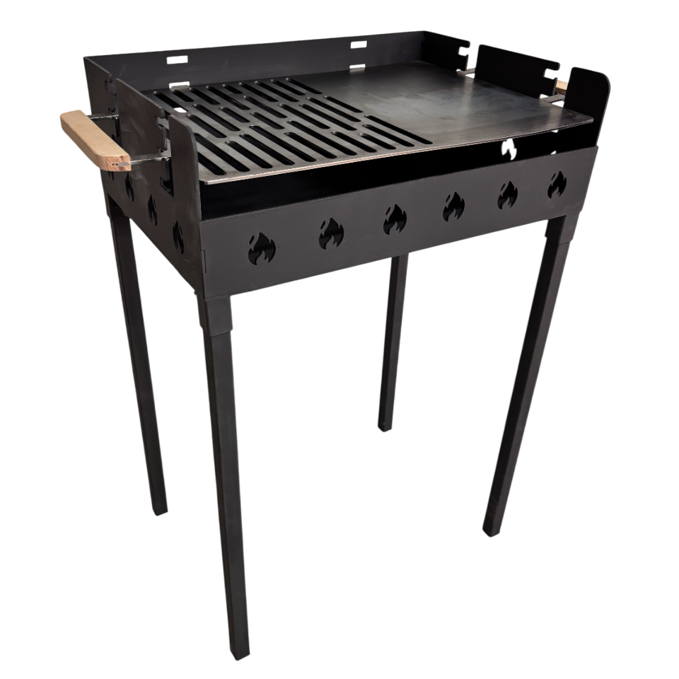 Gratar portabil+ plita, reglabil pe inaltime de gatire , din otel carbon, pentru camping, gradina, 65X45X95 CM
