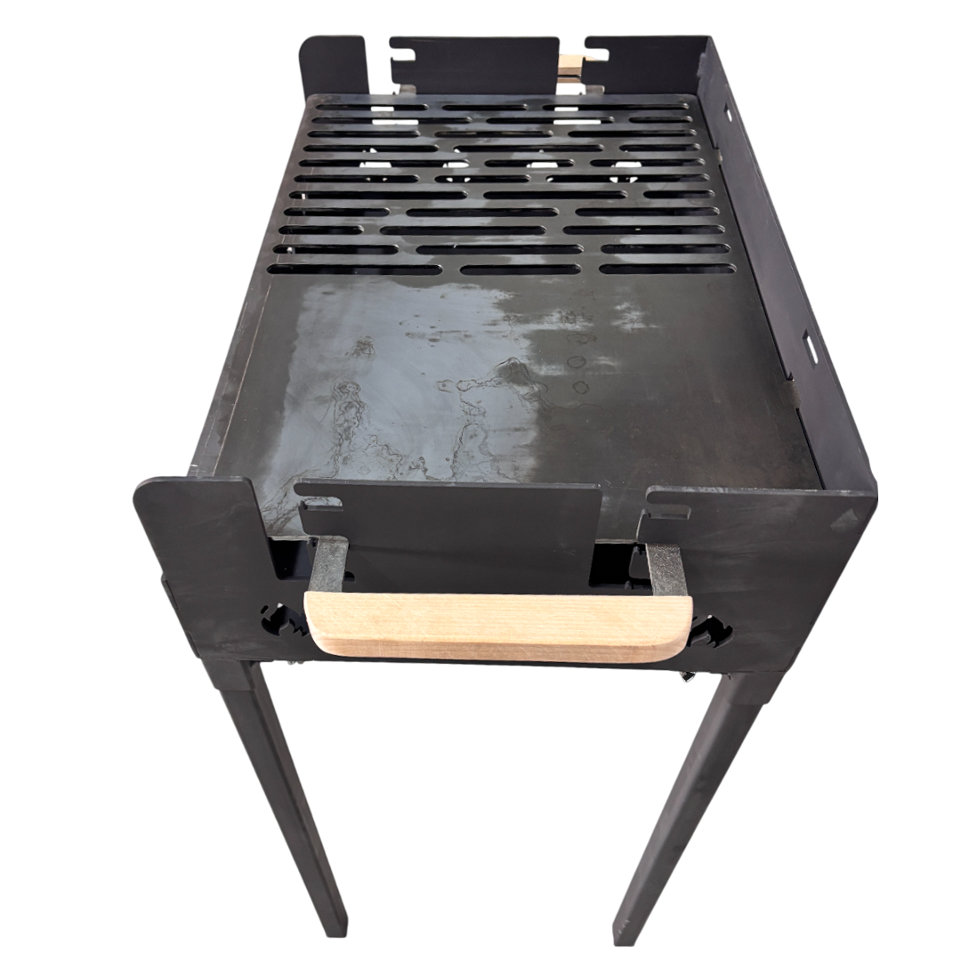Gratar portabil+ plita, reglabil pe inaltime de gatire , din otel carbon, pentru camping, gradina, 65X45X95 CM