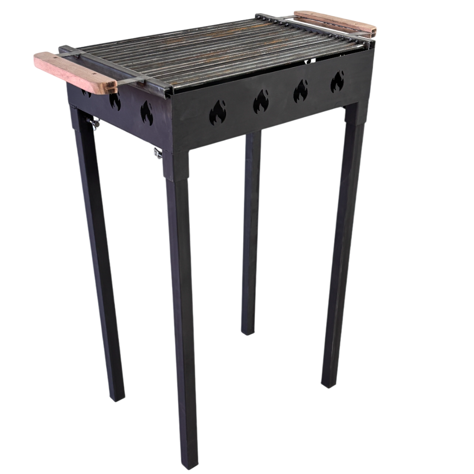 Gratar portabil, reglabil pe inaltime de gatire , cu bare rotunde din otel 8mm carbon, pentru camping, gradina