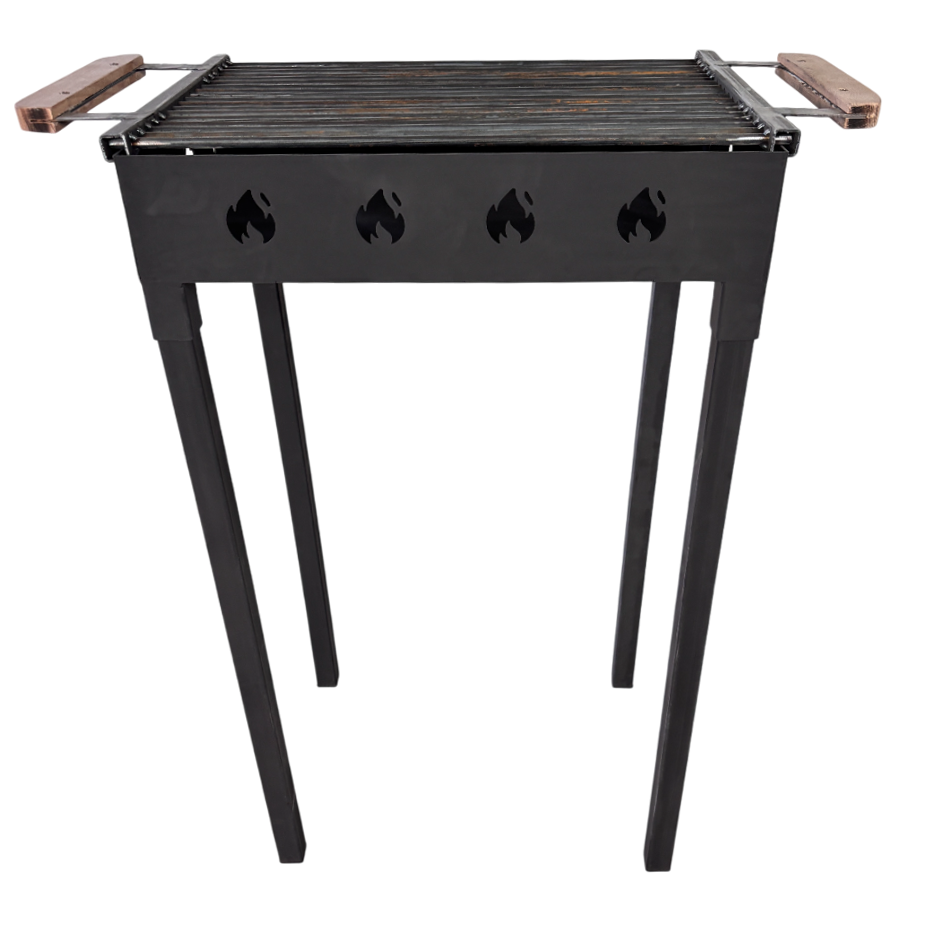 Gratar portabil, reglabil pe inaltime de gatire , cu bare rotunde din otel 8mm carbon, pentru camping, gradina