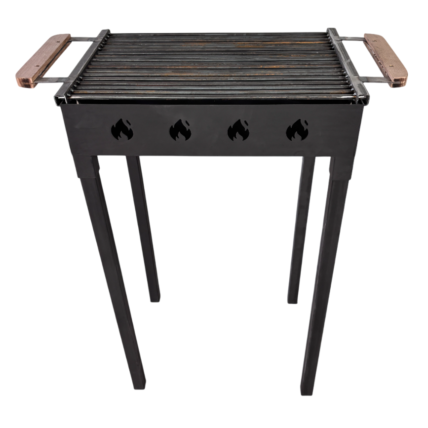 Gratar portabil, reglabil pe inaltime de gatire , cu bare rotunde din otel 8mm carbon, pentru camping, gradina