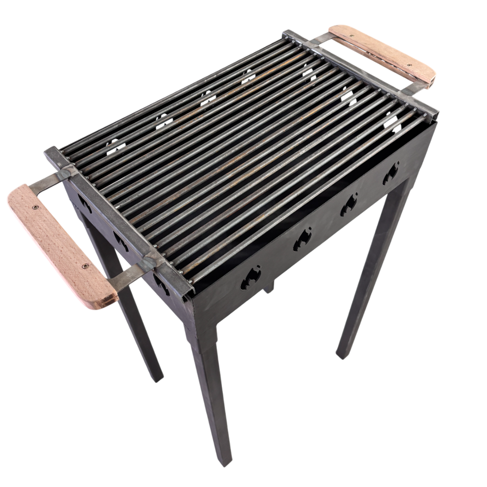 Gratar portabil, reglabil pe inaltime de gatire , cu bare rotunde din otel 8mm carbon, pentru camping, gradina