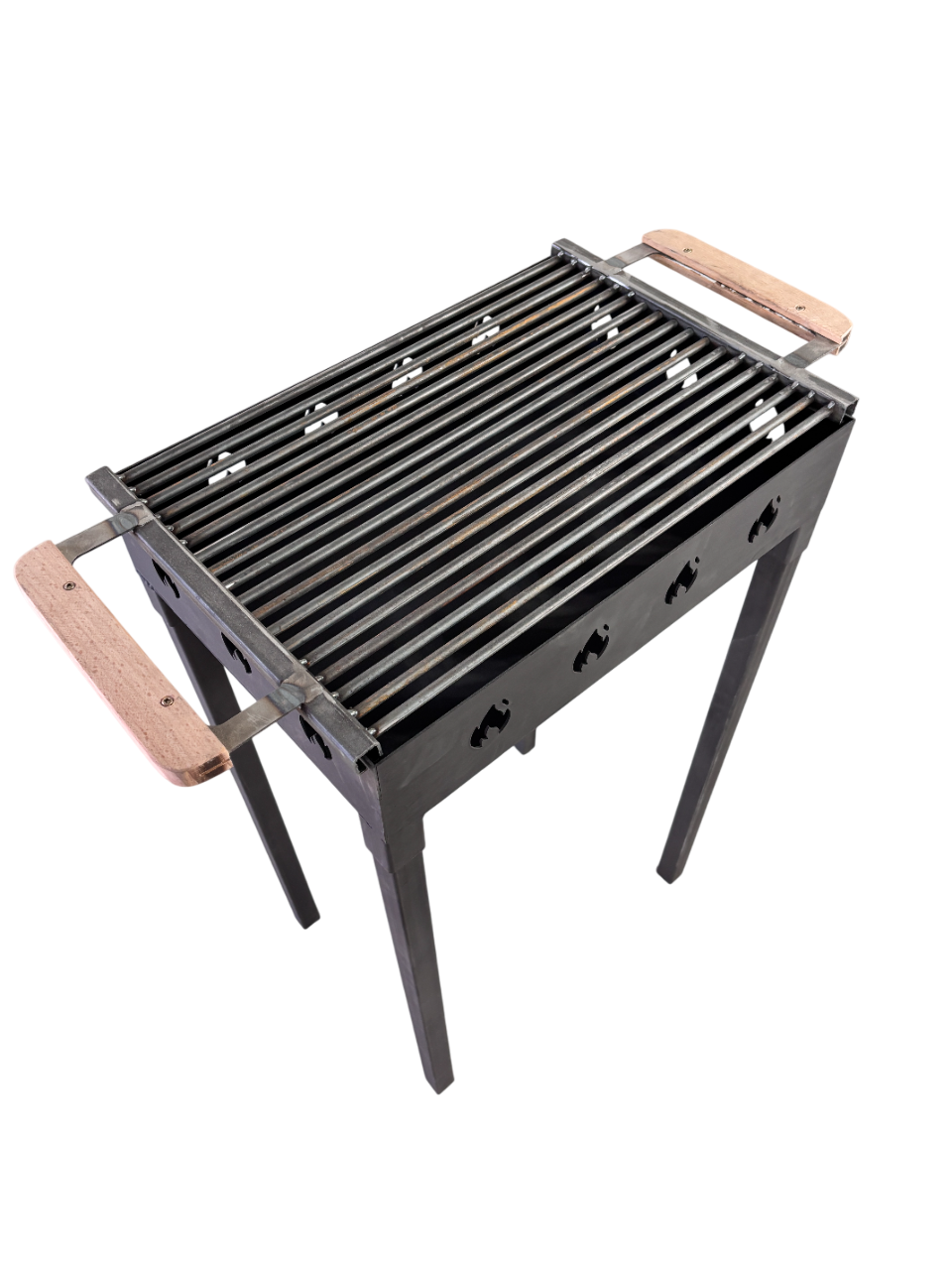 Gratar portabil, reglabil pe inaltime de gatire , cu bare rotunde din otel 8mm carbon, pentru camping, gradina