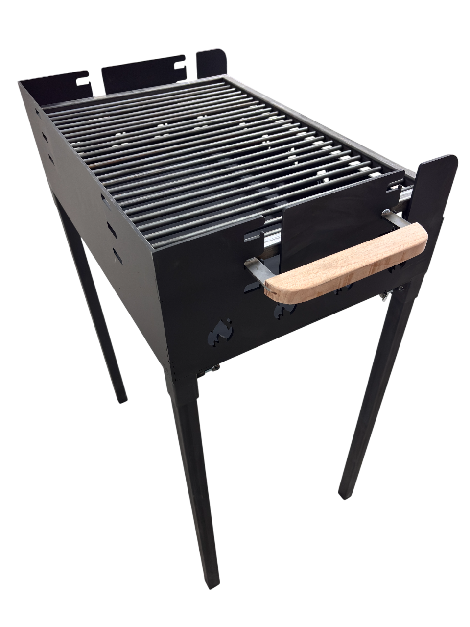 Gratar portabil, reglabil pe inaltime de gatire , cu bare rotunde din otel carbon, pentru camping, gradina, 65X45X95 CM Grosime tabla 4 mm