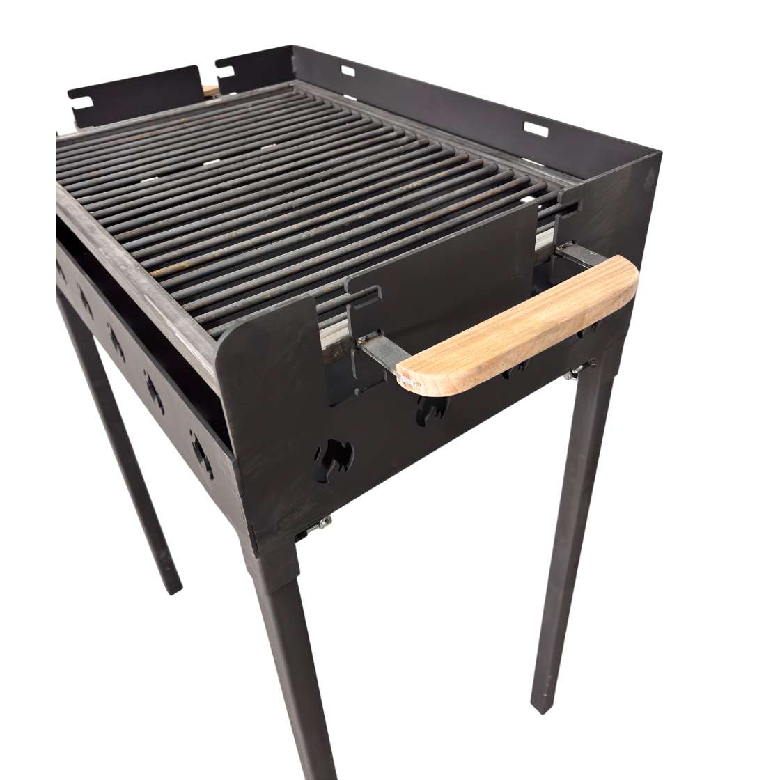 Gratar portabil, reglabil pe inaltime de gatire , cu bare rotunde din otel carbon, pentru camping, gradina, 65X45X95 CM Grosime tabla 4 mm