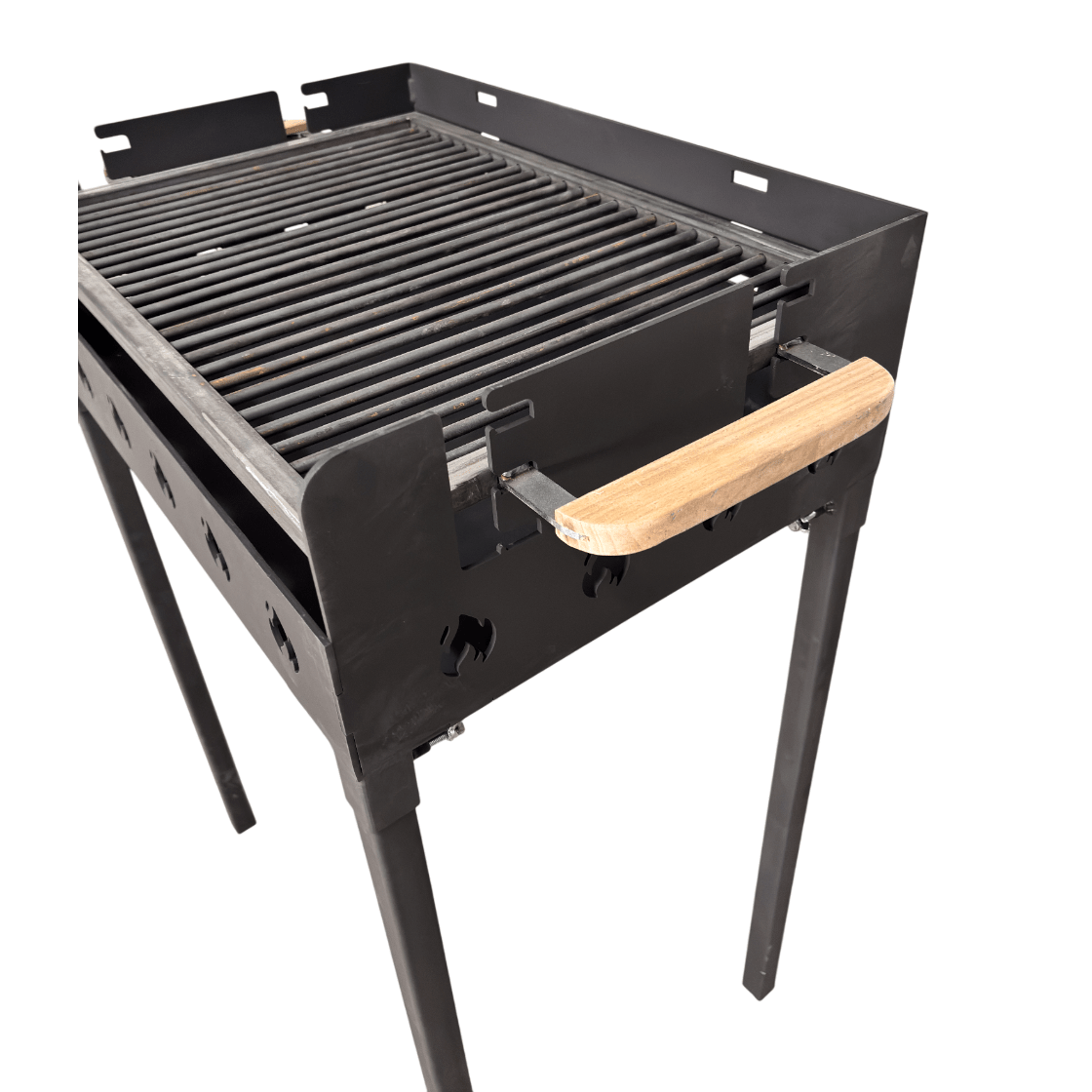 Gratar portabil, reglabil pe inaltime de gatire , cu bare rotunde din otel carbon, pentru camping, gradina, 65X45X95 CM Grosime tabla 4 mm - BUZ.RO