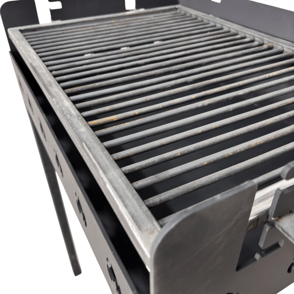 Gratar portabil, reglabil pe inaltime de gatire , cu bare rotunde din otel carbon, pentru camping, gradina, 65X45X95 CM Grosime tabla 4 mm - BUZ.RO