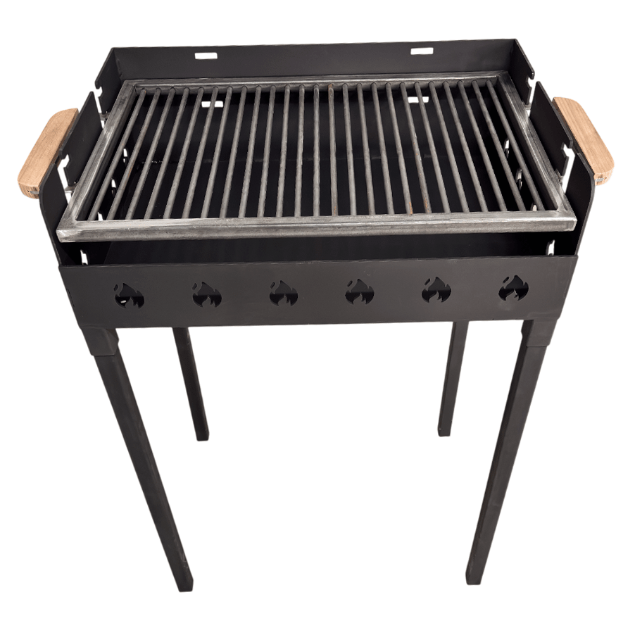 Gratar portabil, reglabil pe inaltime de gatire , cu bare rotunde din otel carbon, pentru camping, gradina, 65X45X95 CM Grosime tabla 4 mm - BUZ.RO