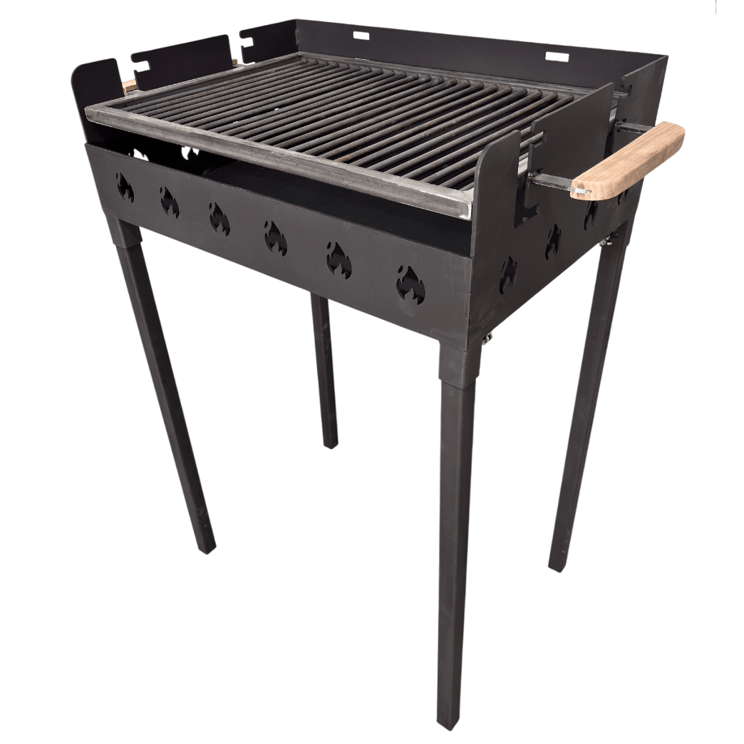 Gratar portabil, reglabil pe inaltime de gatire , cu bare rotunde din otel carbon, pentru camping, gradina, 65X45X95 CM Grosime tabla 4 mm - BUZ.RO