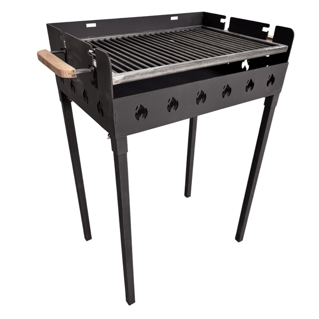 Gratar portabil, reglabil pe inaltime de gatire , cu bare rotunde din otel carbon, pentru camping, gradina, 65X45X95 CM Grosime tabla 4 mm - BUZ.RO