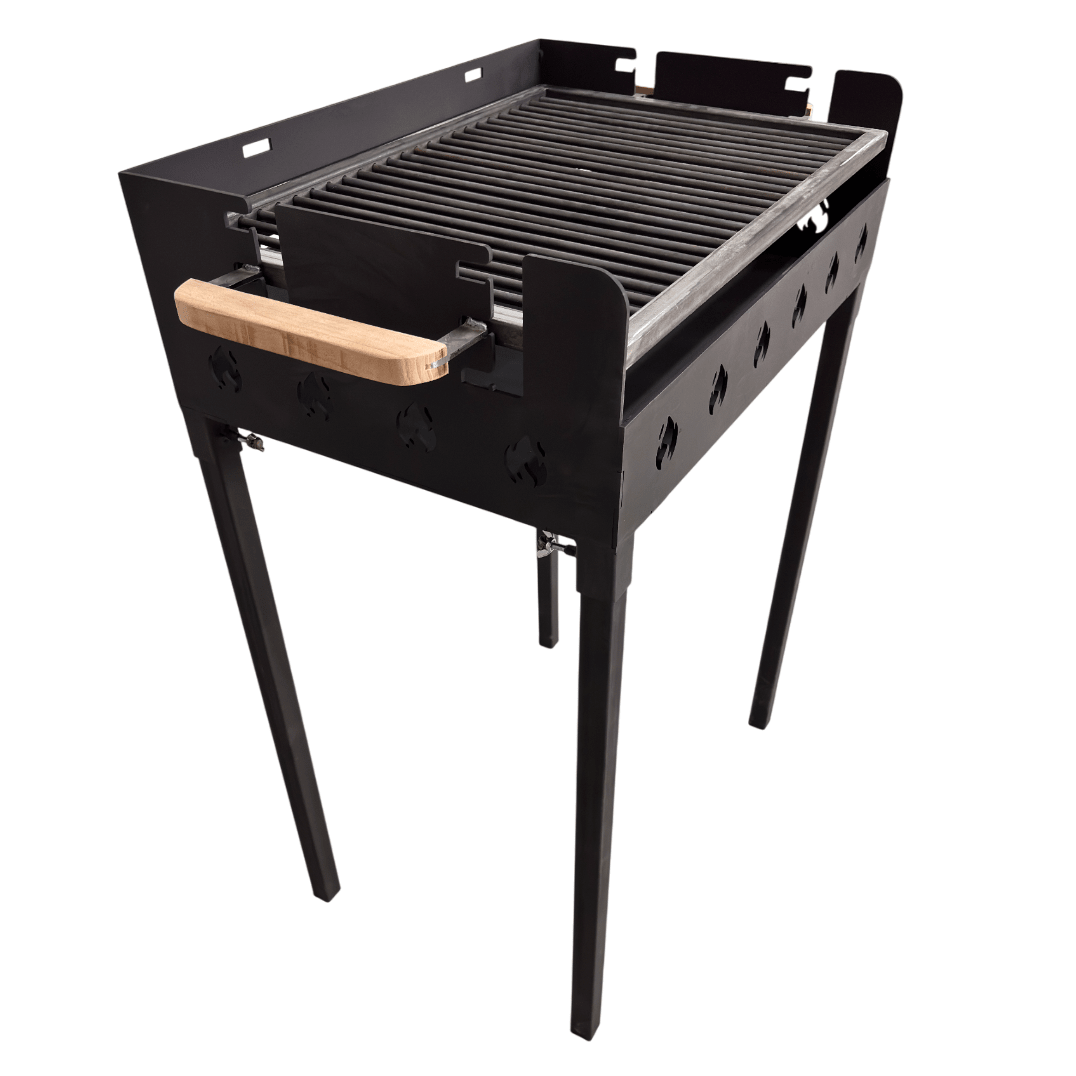 Gratar portabil, reglabil pe inaltime de gatire , cu bare rotunde din otel carbon, pentru camping, gradina, 65X45X95 CM Grosime tabla 4 mm - BUZ.RO