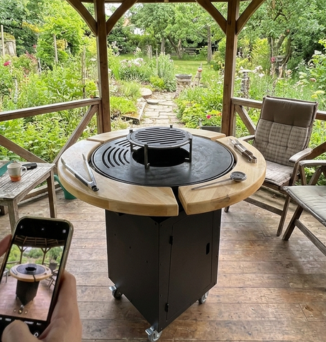 Gratar Rotund de gradina 107cm diametru Plita 75 cm fire pit cu Tiraj reglabil si sertar cenusa, debitat extra - BUZ.RO