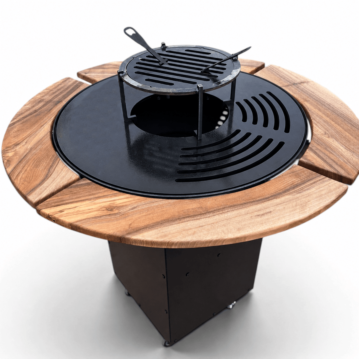 Gratar Rotund de gradina 107cm diametru Plita 75 cm fire pit cu Tiraj reglabil si sertar cenusa, debitat extra - BUZ.RO
