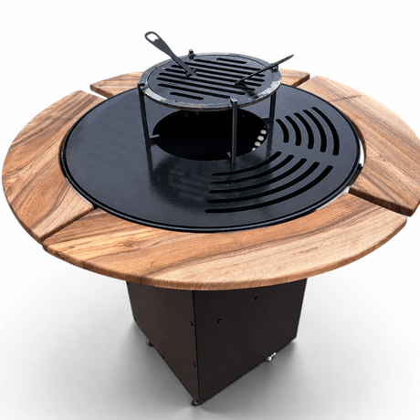 Gratar Rotund de gradina 107cm diametru Plita 75 cm fire pit cu Tiraj reglabil si sertar cenusa, debitat extra - BUZ.RO