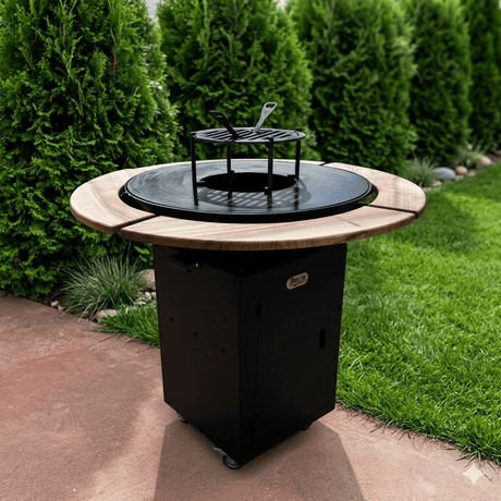 Gratar Rotund de gradina 107cm diametru Plita 75 cm fire pit cu Tiraj reglabil si sertar cenusa, debitat extra - BUZ.RO