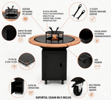 Gratar Rotund de gradina 107cm| plita 75 cm| fire pit cu Plita rotunda 8/10 mm, reglare Tiraj si sertar Cenusa inclus - BUZ.RO