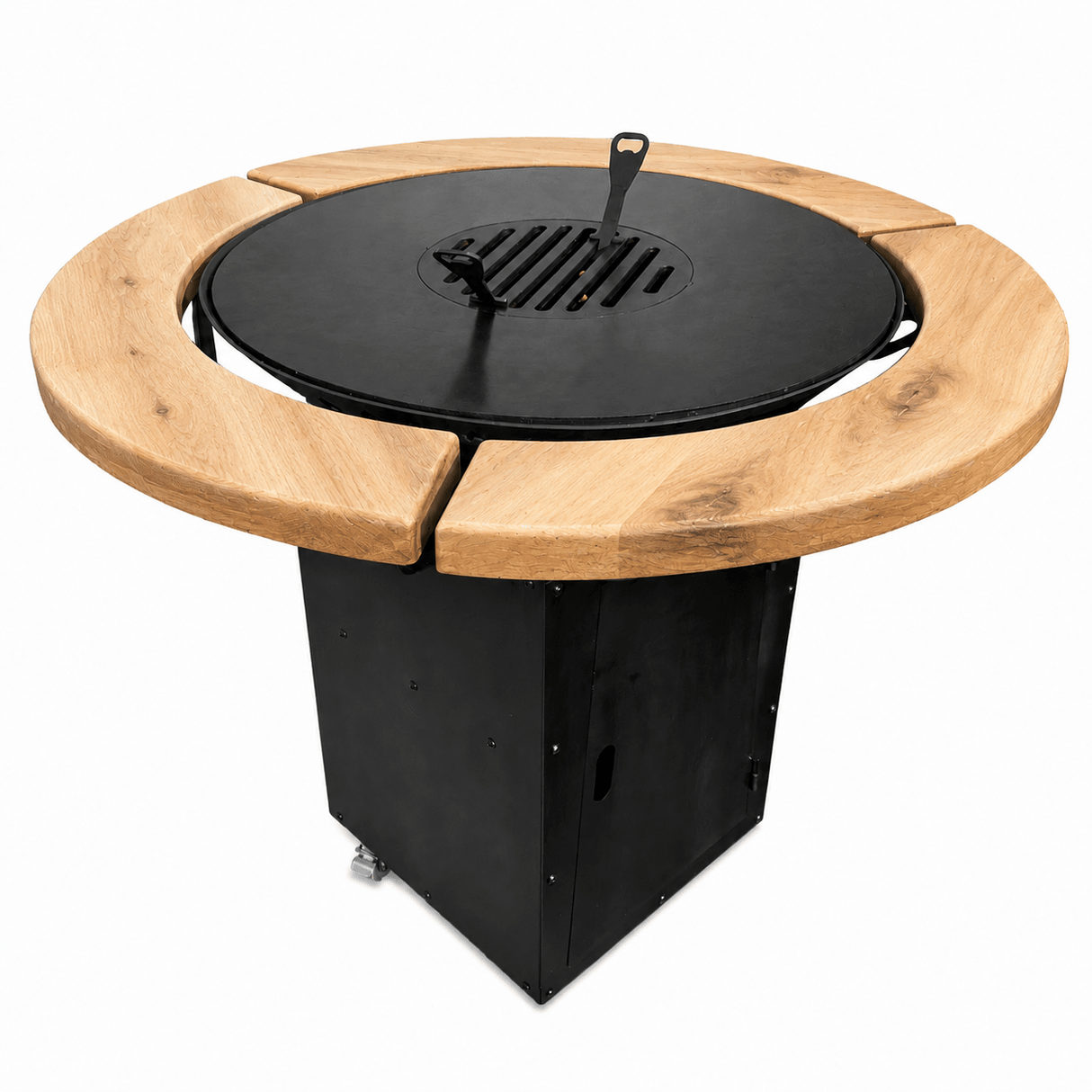 Gratar Rotund de gradina 107cm| plita 75 cm| fire pit cu Plita rotunda 8/10 mm, reglare Tiraj si sertar Cenusa inclus - BUZ.RO