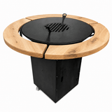 Gratar Rotund de gradina 107cm| plita 75 cm| fire pit cu Plita rotunda 8/10 mm, reglare Tiraj si sertar Cenusa inclus - BUZ.RO