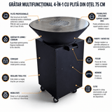 Gratar Rotund de gradina 107cm|diametru 75 cm| fire pit cu Plita rotunda 6/8/10 mm Otel dur - BUZ.RO