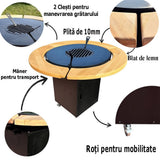 Gratar Rotund de gradina diametru 75 cm fire pit cu Plita rotunda 6/8/10 mm Otel dur - BUZ.RO