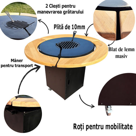 Gratar Rotund de gradina, diametru 75 cm, fire pit cu Plita rotunda 6/8/10 mm Otel dur - BUZ.RO