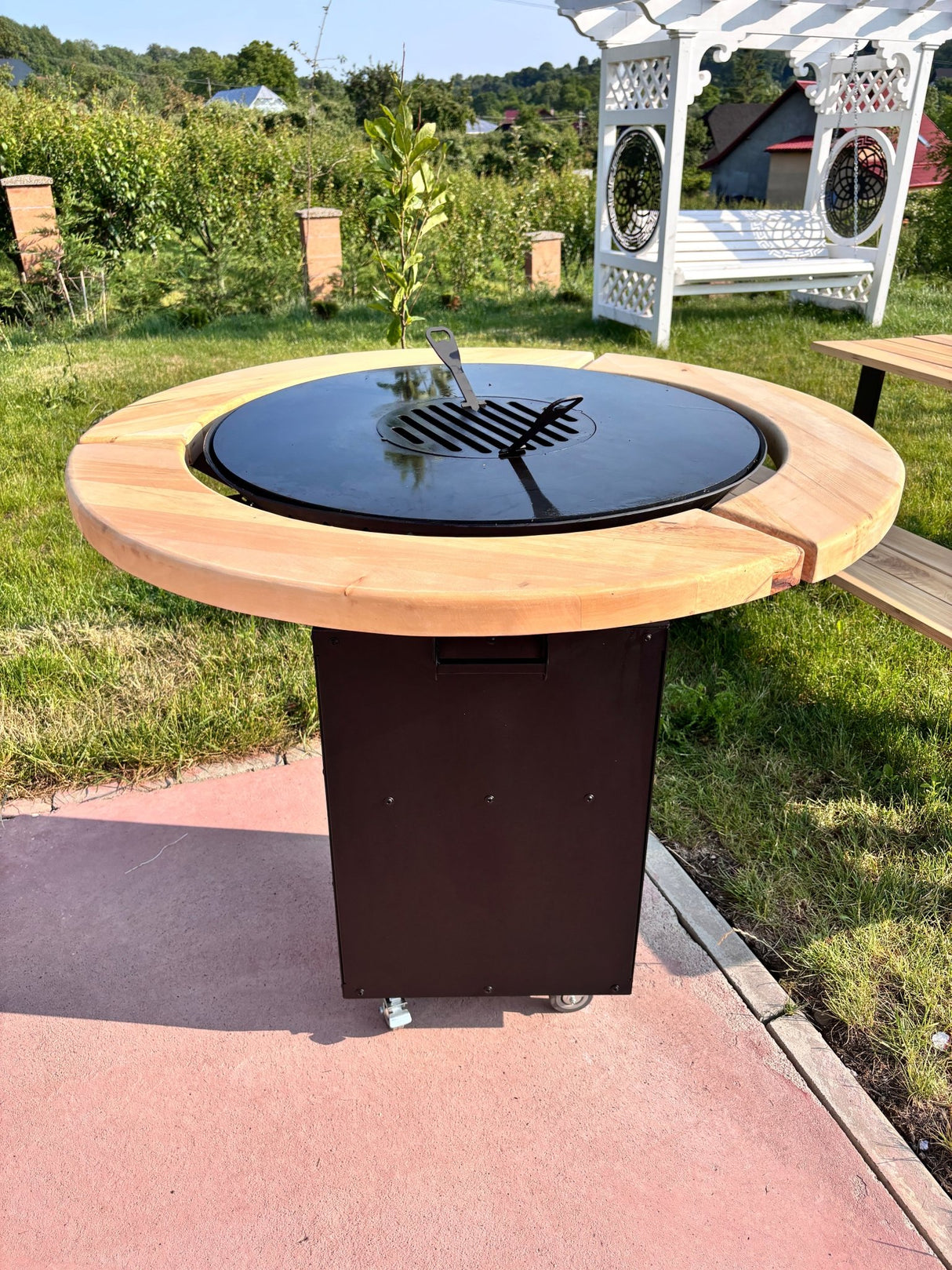 Gratar Rotund de gradina diametru 75 cm fire pit cu Plita rotunda 6/8/10 mm Otel dur - BUZ.RO