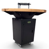 Gratar Rotund Gradina 107cm|diametru Plita 75 cm| grosime 8/10 mm cu reglare tiraj si tavita cenusa blat de lemn - BUZ.RO