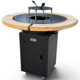 Gratar Rotund Gradina 107cm|diametru Plita 75 cm| grosime 8/10 mm cu reglare tiraj si tavita cenusa blat de lemn - BUZ.RO