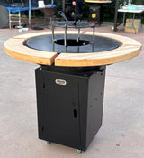 Gratar Rotund Gradina 107cm|diametru Plita 75 cm| grosime 8/10 mm cu reglare tiraj si tavita cenusa blat de lemn - BUZ.RO