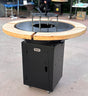 Gratar Rotund Gradina 107cm|diametru Plita 75 cm| grosime 8/10 mm cu reglare tiraj si tavita cenusa blat de lemn - BUZ.RO