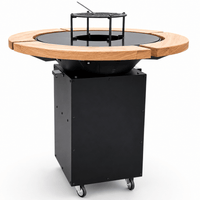 Gratar Rotund Gradina 107cm|diametru  Plita 75 cm| grosime 8/10 mm cu reglare tiraj si tavita cenusa blat de lemn