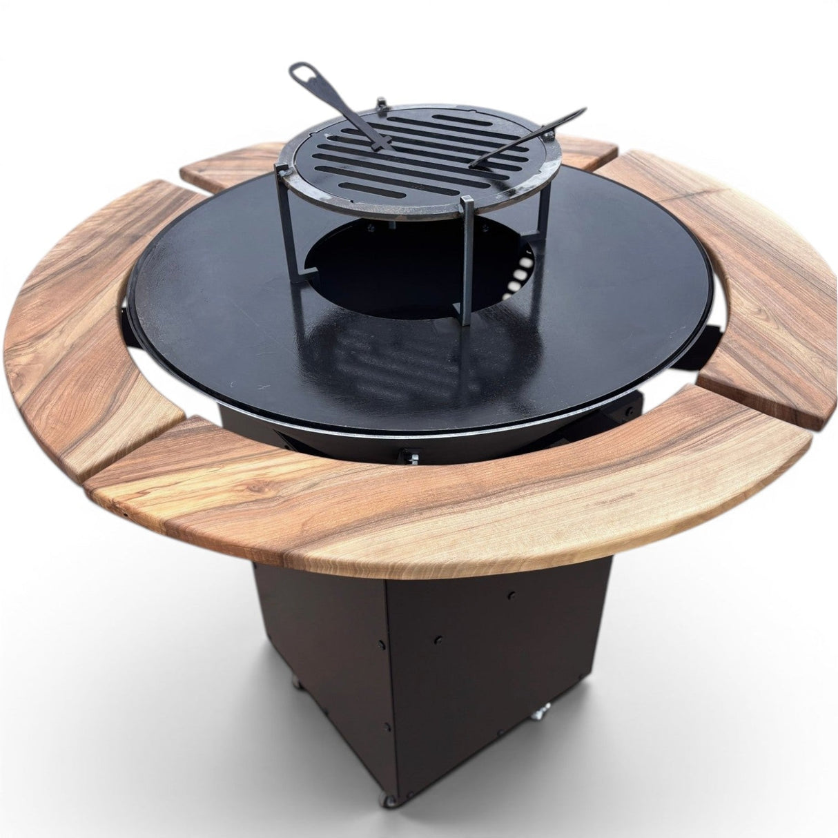 Gratar Rotund Gradina 107cm|diametru Plita 75 cm| grosime 8/10 mm cu reglare tiraj si tavita cenusa blat de lemn - BUZ.RO