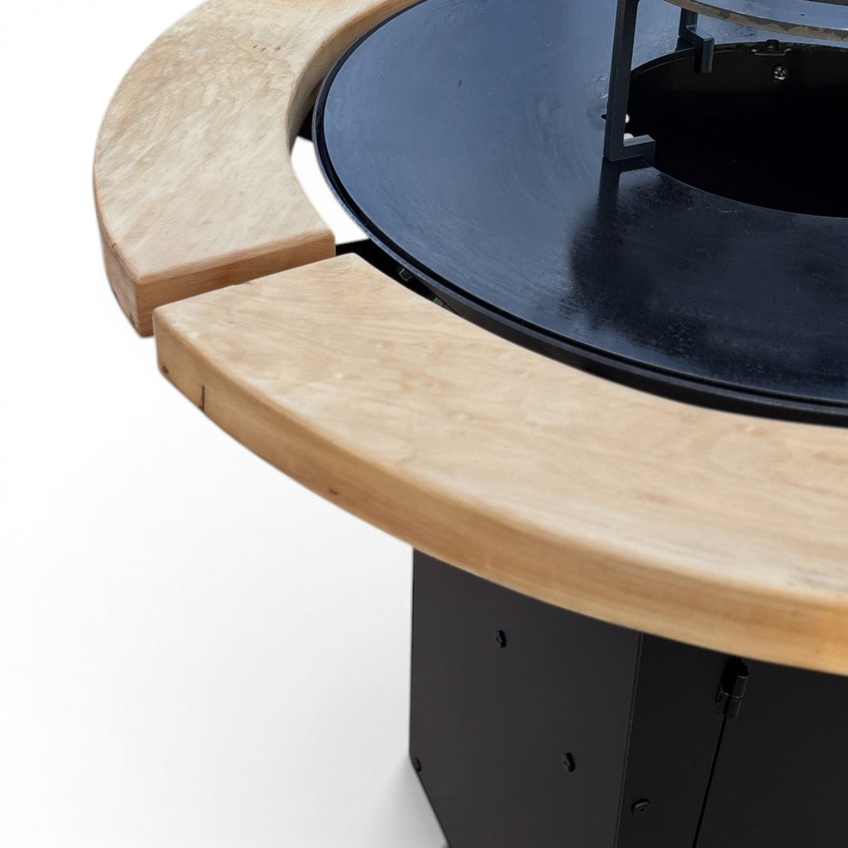 Gratar Rotund Gradina 107cm|diametru Plita 75 cm| grosime 8/10 mm cu reglare tiraj si tavita cenusa blat de lemn - BUZ.RO