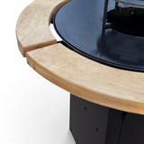 Gratar Rotund Gradina 107cm|diametru Plita 75 cm| grosime 8/10 mm cu reglare tiraj si tavita cenusa blat de lemn - BUZ.RO