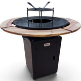 Gratar Rotund Gradina 107cm|diametru Plita 75 cm| grosime 8/10 mm cu reglare tiraj si tavita cenusa blat de lemn - BUZ.RO
