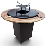 Gratar Rotund Gradina 107cm|diametru Plita 75 cm| grosime 8/10 mm cu reglare tiraj si tavita cenusa blat de lemn - BUZ.RO