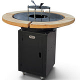 Gratar Rotund Gradina 107cm|diametru Plita 75 cm| grosime 8/10 mm cu reglare tiraj si tavita cenusa blat de lemn - BUZ.RO