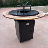 Gratar Rotund Gradina 107cm|diametru Plita 75 cm| grosime 8/10 mm cu reglare tiraj si tavita cenusa blat de lemn - BUZ.RO