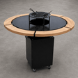 Gratar Rotund Gradina 127cm|diametru Plita 95 cm| grosime 8/10 mm cu reglare tiraj si tavita cenusa blat de lemn - BUZ.RO