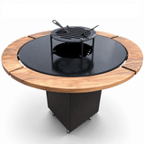 Gratar Rotund Gradina 127cm|diametru Plita 95 cm| grosime 8/10 mm cu reglare tiraj si tavita cenusa blat de lemn - BUZ.RO