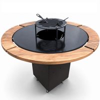 Gratar Rotund Gradina 127cm|diametru  Plita 95 cm| grosime 8/10 mm cu reglare tiraj si tavita cenusa blat de lemn
