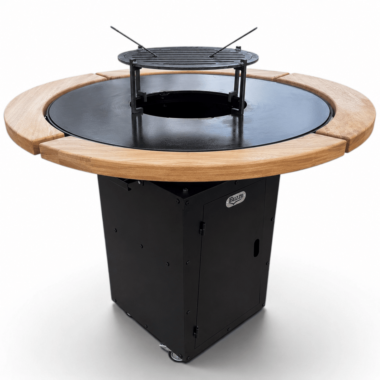 Gratar Rotund Gradina 127cm|diametru Plita 95 cm| grosime 8/10 mm cu reglare tiraj si tavita cenusa blat de lemn - BUZ.RO