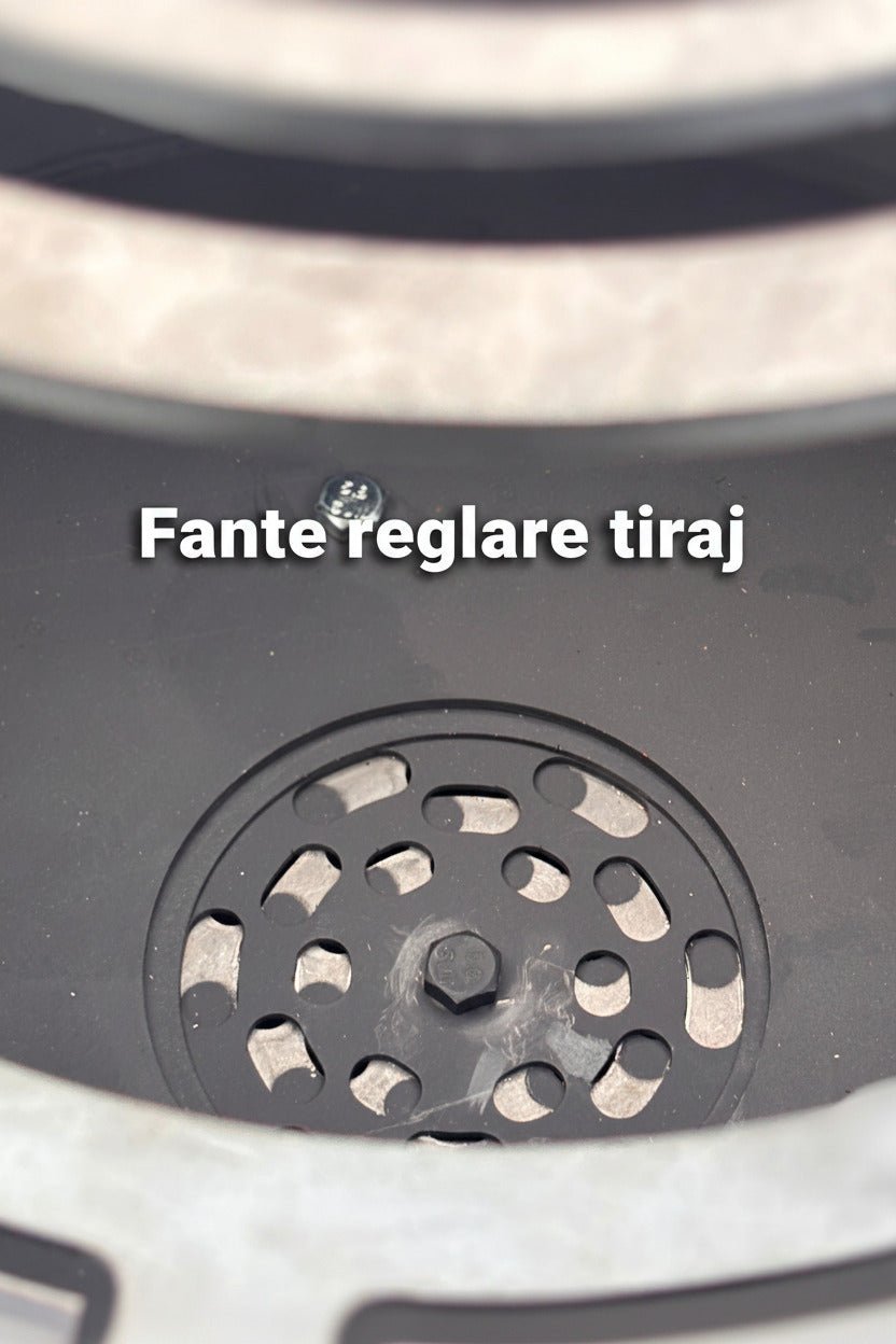 Gratar Rotund Gradina Plita 75 cm grosime 8/10 mm cu reglare tiraj si tavita cenusa blat de lemn - BUZ.RO