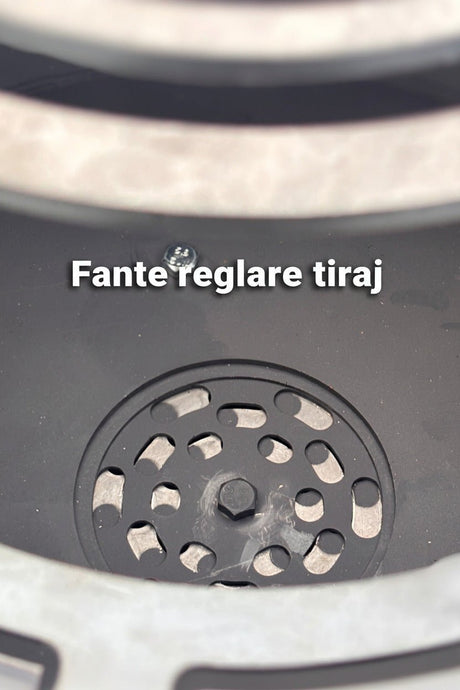 Gratar Rotund Gradina Plita 75 cm grosime 8/10 mm cu reglare tiraj si tavita cenusa blat de lemn - BUZ.RO