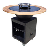 Gratar Rotund Gradina|diametru Plita 75 cm| grosime 8/10 mm cu reglare tiraj si tavita cenusa blat de lemn LM - BUZ.RO
