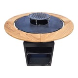 Gratar Rotund Gradina|diametru Plita 75 cm| grosime 8/10 mm cu reglare tiraj si tavita cenusa blat de lemn LM - BUZ.RO