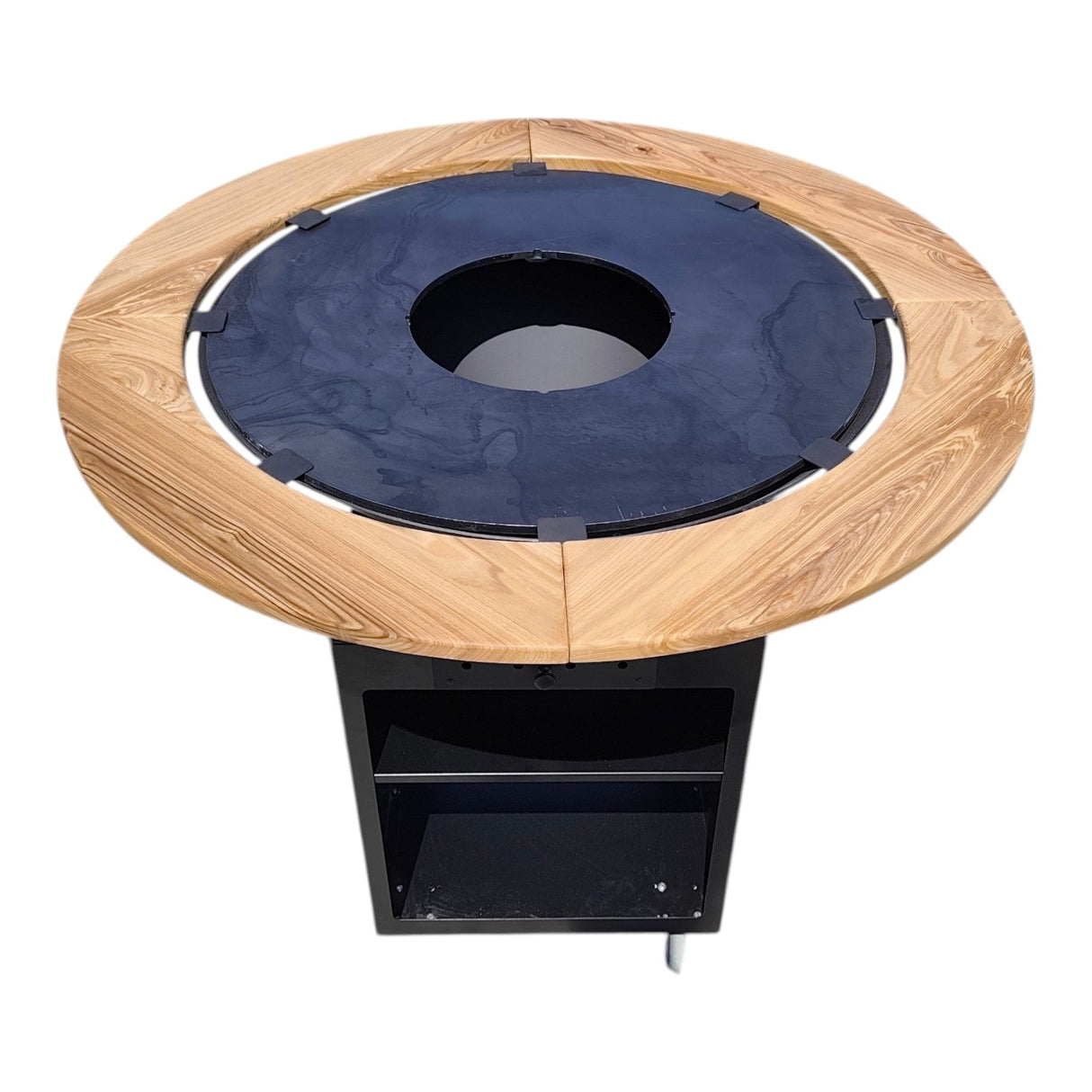 Gratar Rotund Gradina|diametru Plita 75 cm| grosime 8/10 mm cu reglare tiraj si tavita cenusa blat de lemn LM - BUZ.RO